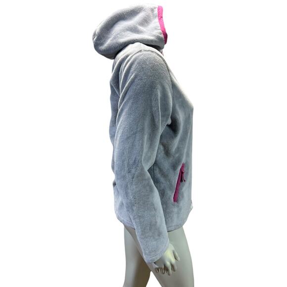 Lands' End Girls' Fleece Zip-Up Jacket XL (16+) Grey with Pink Accents Cozy - Picture 2 of 6